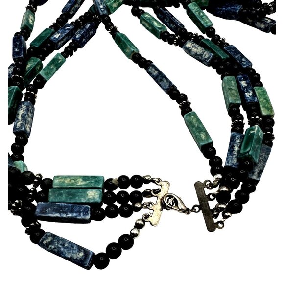 Multi Strand Boho Blue Green Boho Necklace Rectangle Shape Acrylic Beads - Picture 6 of 9
